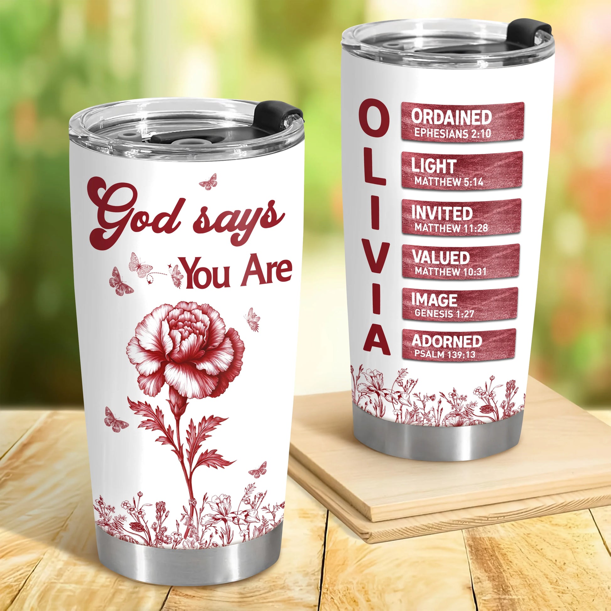 "God Says I Am" Personalized Tumbler - Floral Christian Bible Verse Name Cup