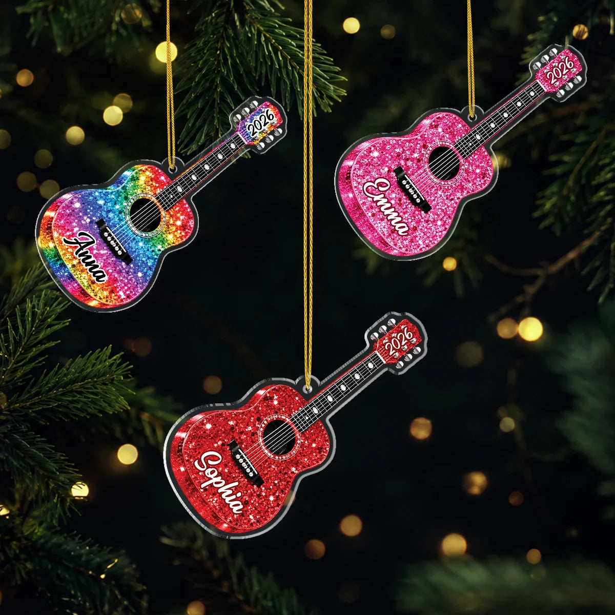 Personalized Guitar Acrylic Ornament - Custom Name and Year Gift for Music Lovers