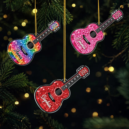 Personalized Guitar Acrylic Ornament - Custom Name and Year Gift for Music Lovers