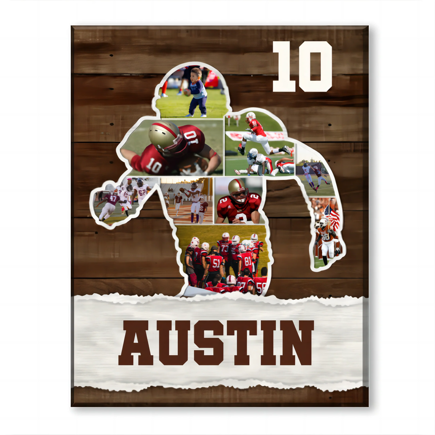Custom Football Photo Collage for Son/Grandson with personalized design details for meaningful gifting