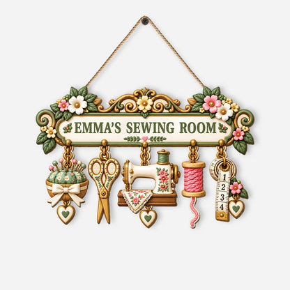 Personalized Sewing Room Wood Sign - Custom Crafter Wall Decor Gift