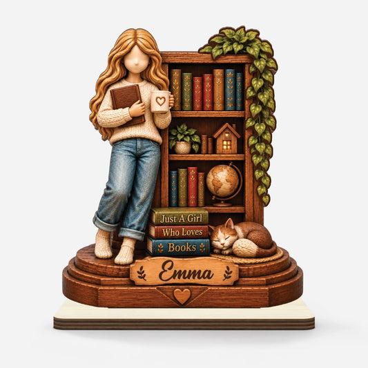 Just A Girl Who Loves Books - Personalized Wooden Plaque Gift for Her