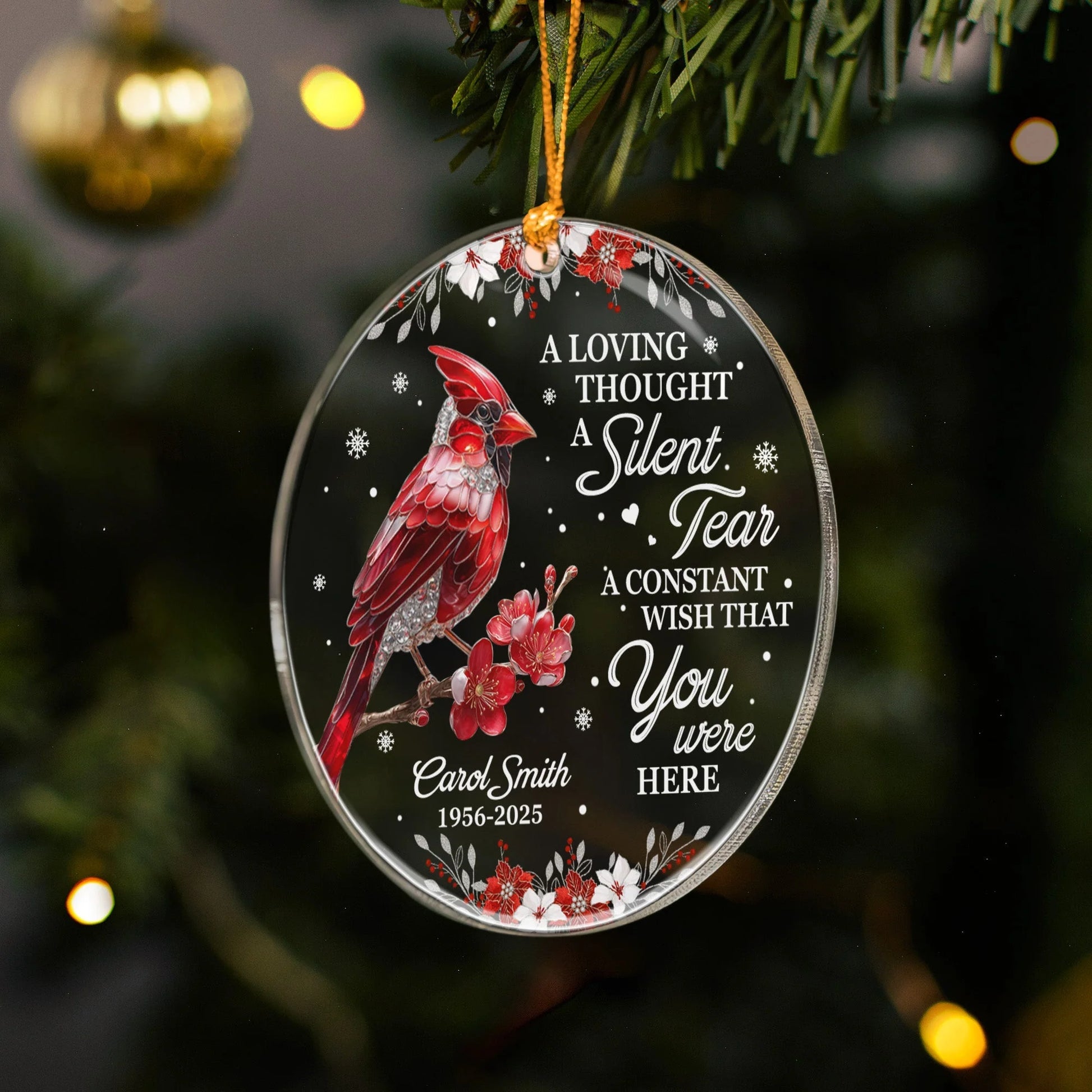 "A Silent Tear" Personalized Red Cardinal Memorial Acrylic Ornament - Custom Sympathy Gift for Family Loss