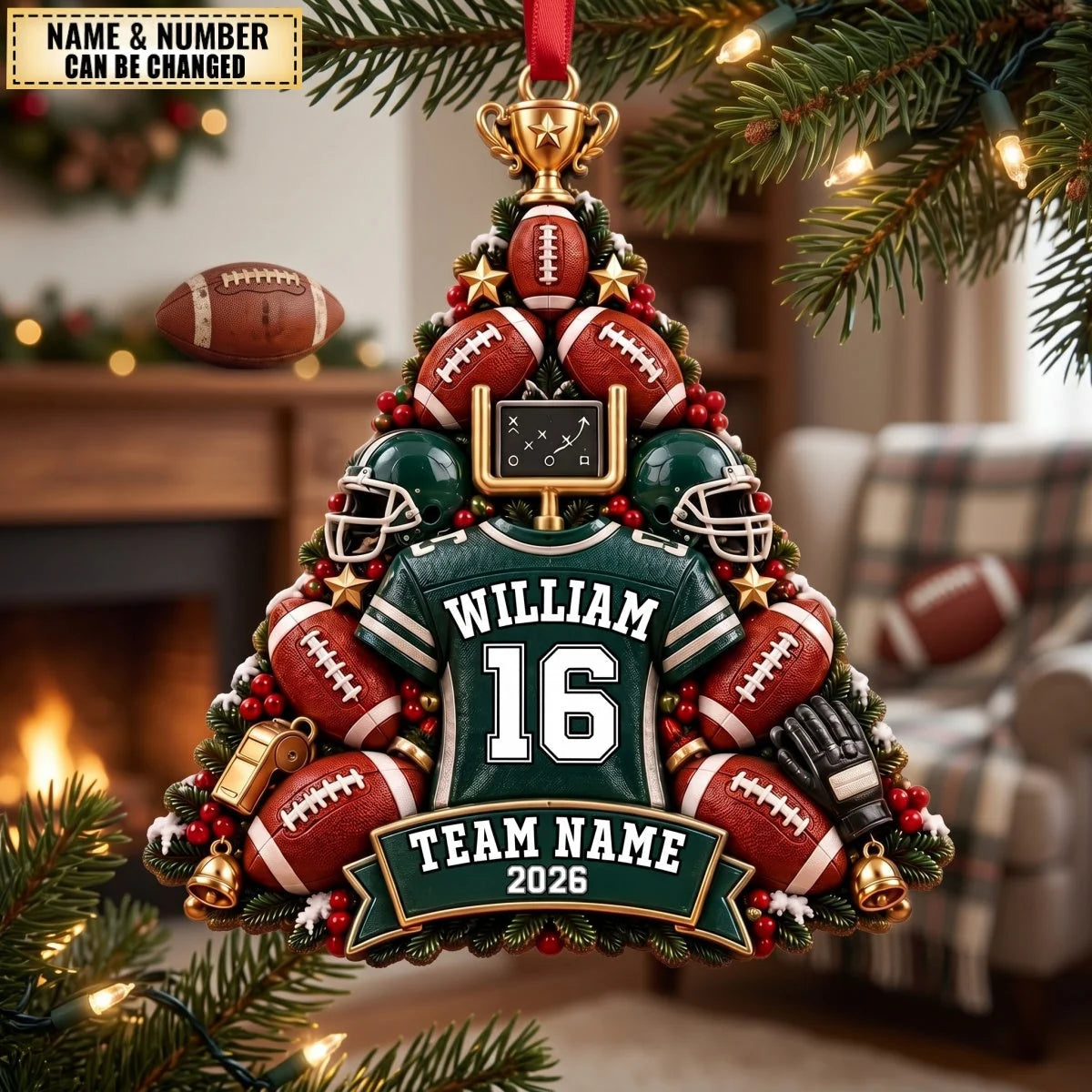 Custom Football Jersey Tree Wooden Ornament - Personalized Christmas Gift for Players