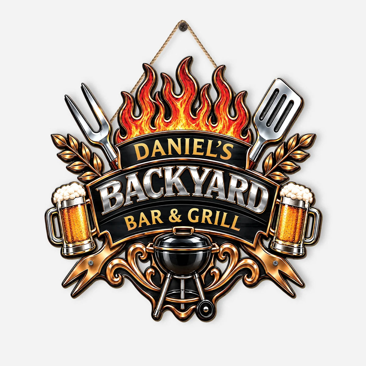 Backyard Bar and Grill Personalized Wood Sign - Custom BBQ Gifts for Him