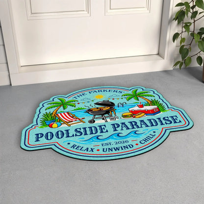 Custom Poolside Paradise Doormat personalization view for Family
