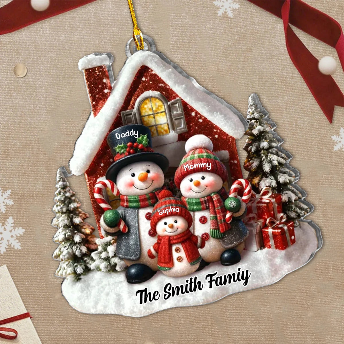 Snowman Family Keepsake Personalized Acrylic Ornament - Christmas Gift for Mom Dad Kids