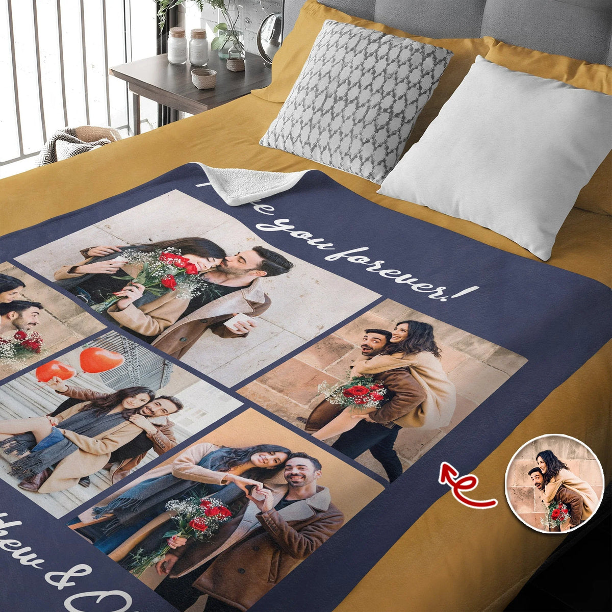 I Love You Forever Personalized Photo Blanket - Custom Anniversary Gift for Couples
