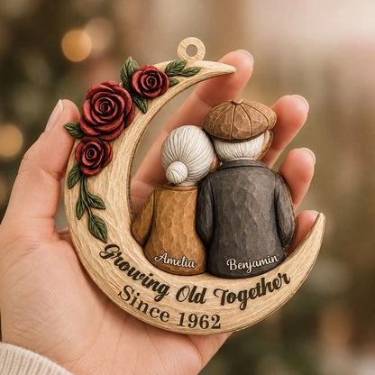 Growing Old Together Custom Wooden Couple Ornament - Personalized Anniversary Keepsake