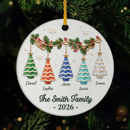 Personalized Family Christmas Tree Ceramic Ornament - Custom Holiday Keepsake Gift