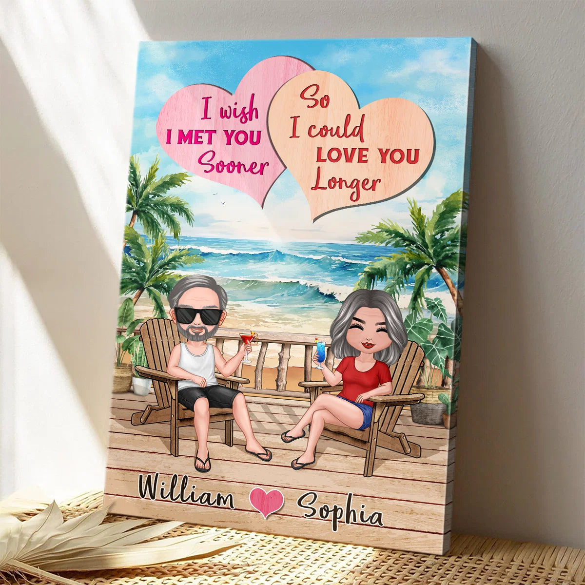 "I Wish I Met You Sooner" Personalized Couple Beach Canvas / Poster - Custom Wall Art Romantic Anniversary Gift