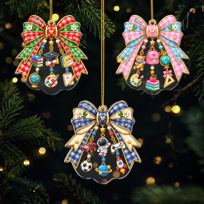Personalized Back to School Bow Acrylic Ornament - Custom Keepsake Gift for Kids