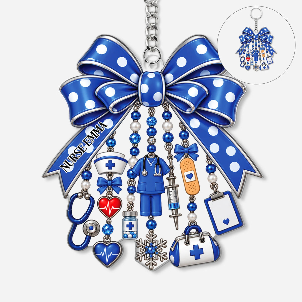 Personalized Nurse & Doctor Bow Acrylic Keychain - Custom Medical RN Name Gift Charm
