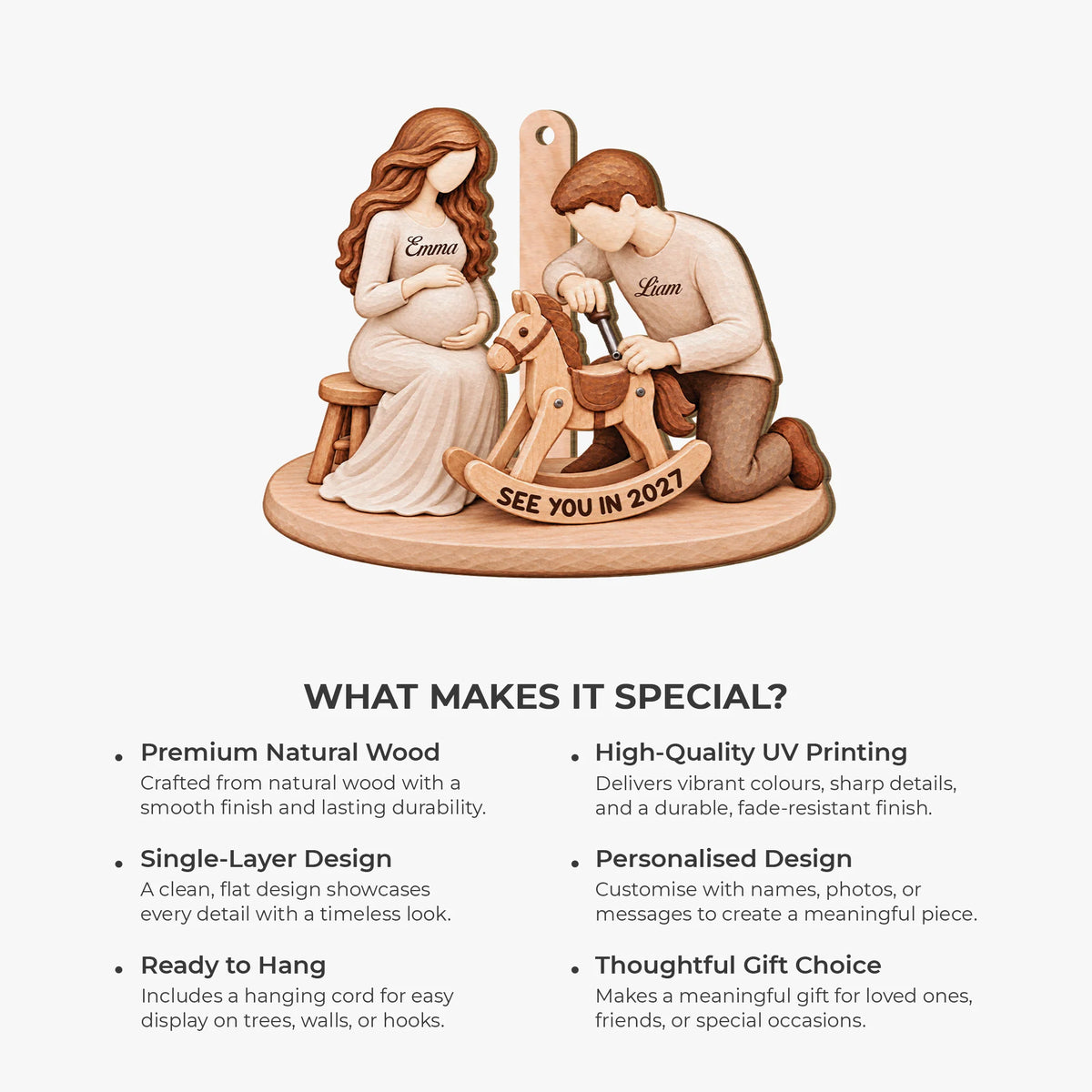 See You in 2027 Personalized Wooden Ornament - Pregnancy Announcement Gift for Expecting Parents