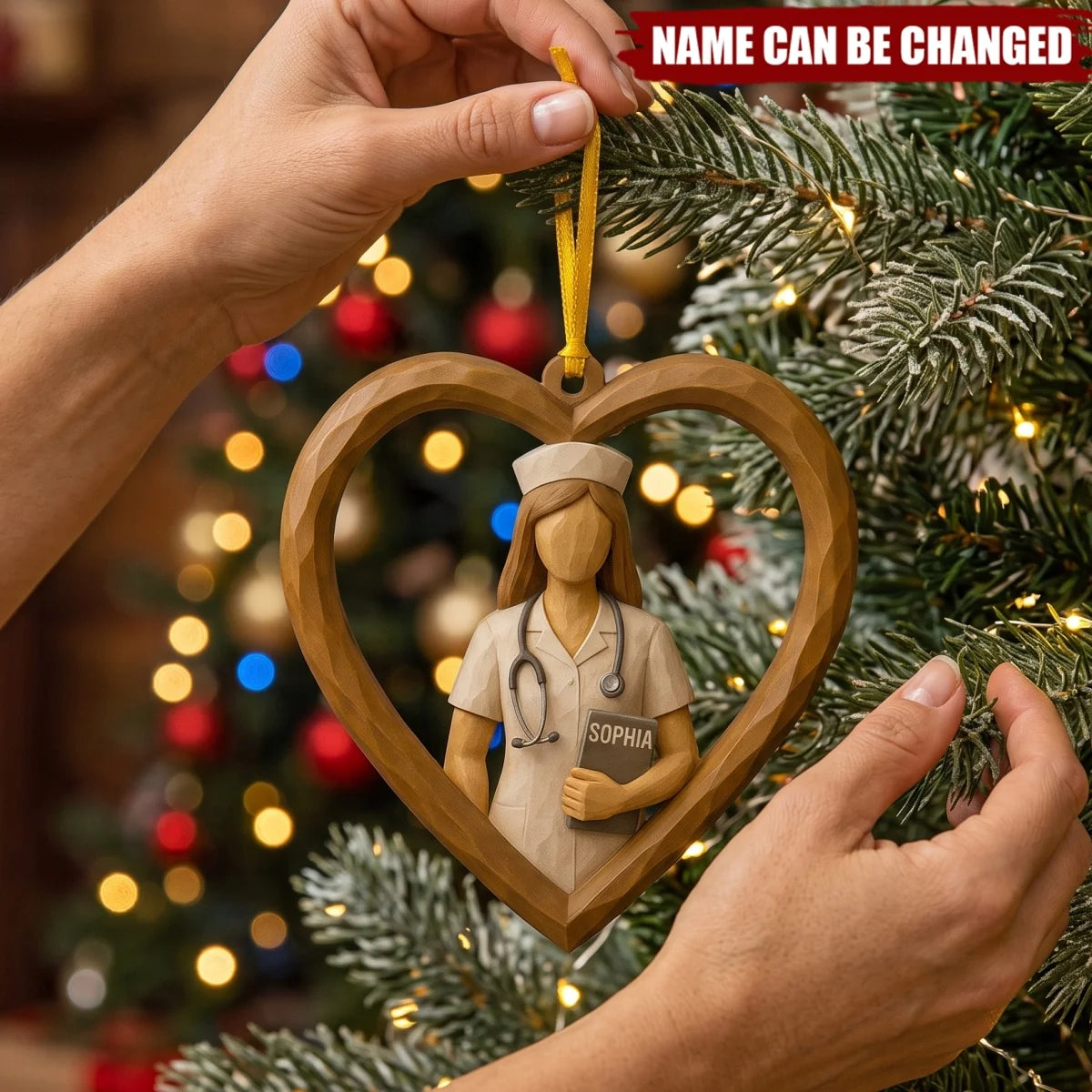 Personalized Nurse Wooden Ornament - Custom Heart Keepsake for Healthcare Hero RN Gift