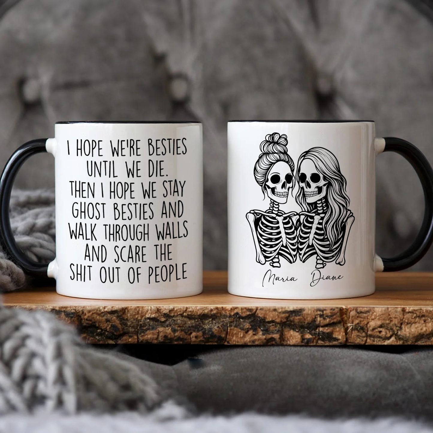 Ghost Besties Until We Die Personalized Mug - Funny Halloween Gift for Best Friends