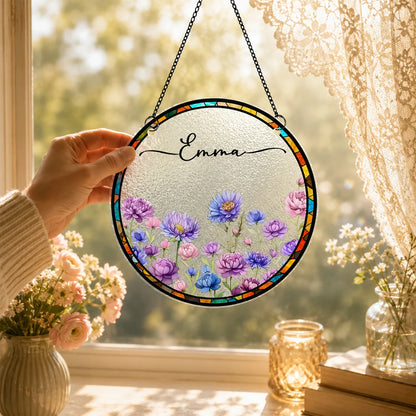 Birth Month Flower Personalized Suncatcher Ornament - Custom Gift for Her