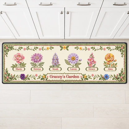 Granny's Garden Personalized Birth Month Flower Runner Rug - Custom Gift for Grandma Mom