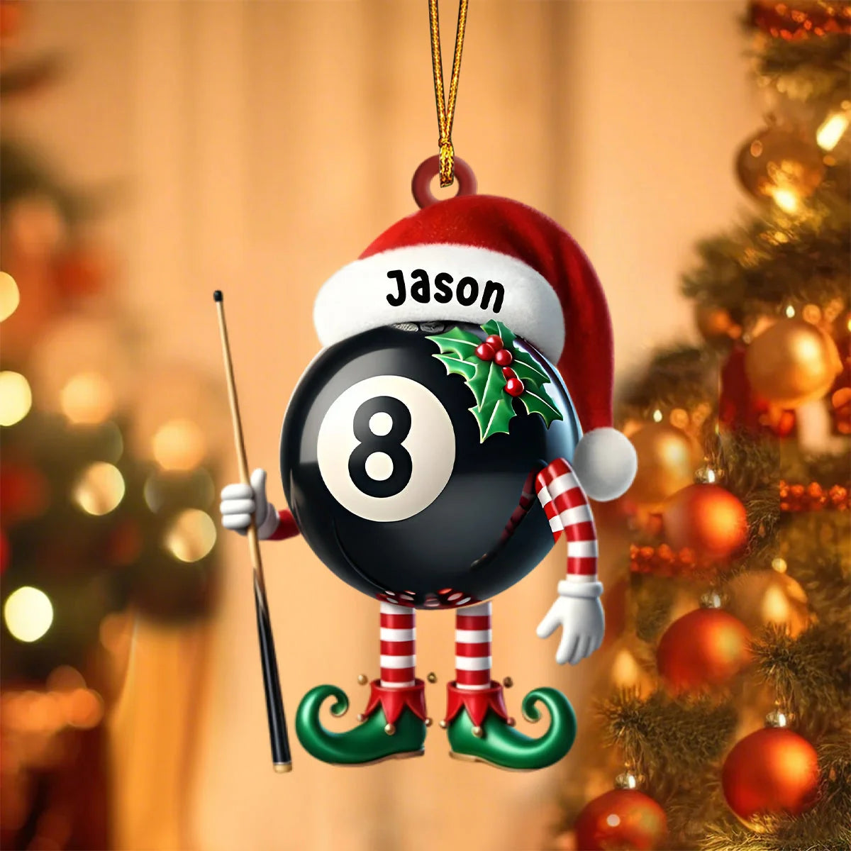 Custom Pool Player Christmas Acrylic Ornament - Personalized Billiard Santa Ball Keepsake Gift for Pool Lovers