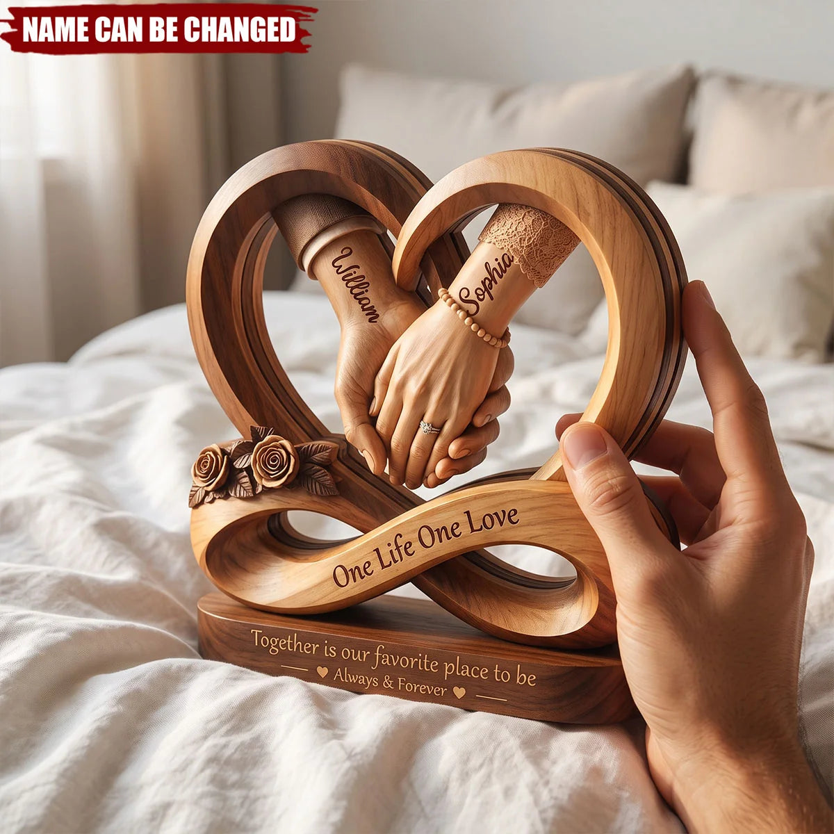 One Life One Love Personalized Wooden Block - Custom Romantic Wedding Gift for Couples