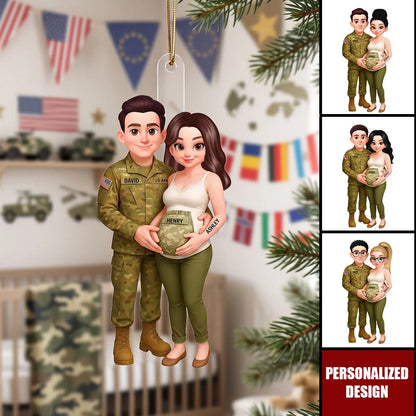 Personalized Expecting Army Parents Acrylic Ornament - Custom Military Family Baby Announcement Keepsake