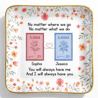 Personalized long distance friendship jewelry dish with floral state stamps for best friends image 9