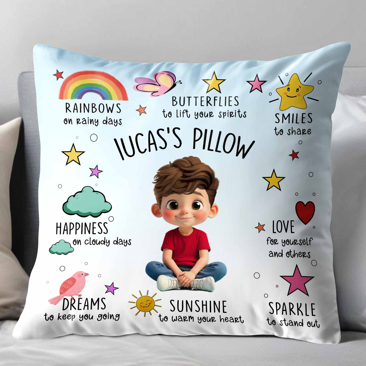 Rainbows, Butterflies, And Sunshine Custom Pillow
