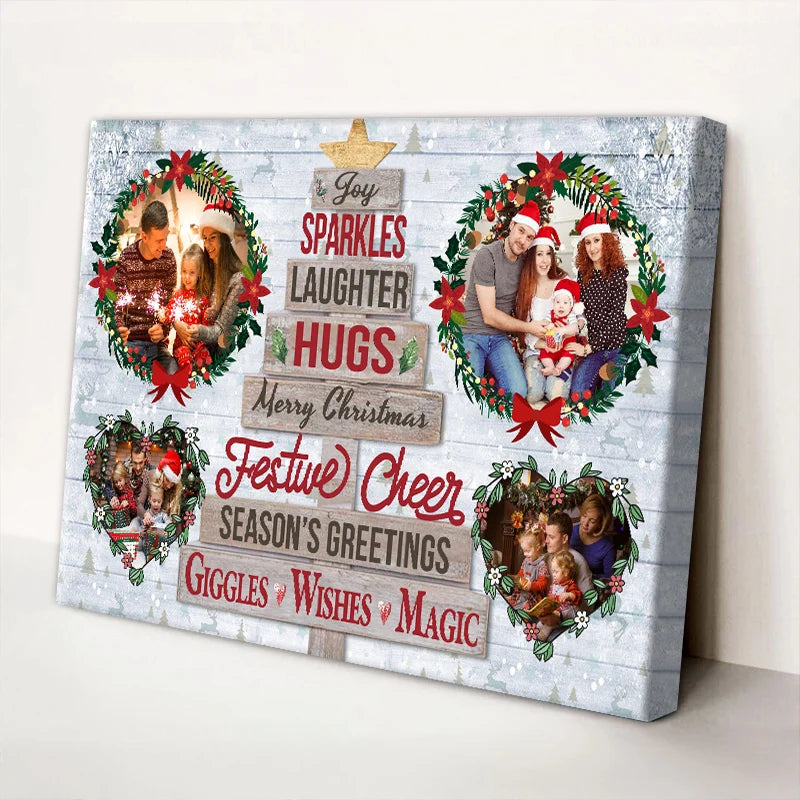 Merry Christmas Festive Cheer Personalized Photo Canvas / Poster - Custom Holiday Wall Art Gift for Family