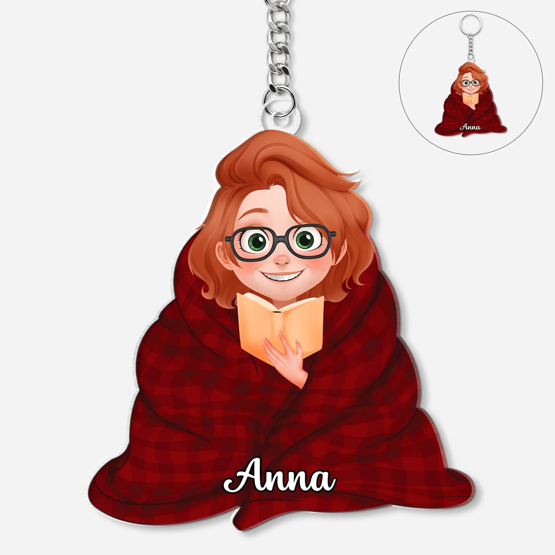 Personalized bookworm acrylic keychain with custom name print - cute reading gift for book lovers and students