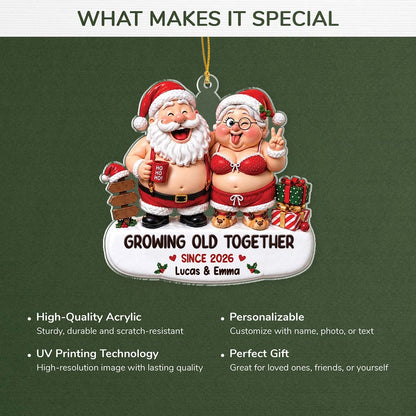 "Growing Old Together" Personalized Santa Couple Acrylic Ornament - Custom Christmas Keepsake for Husband & Wife