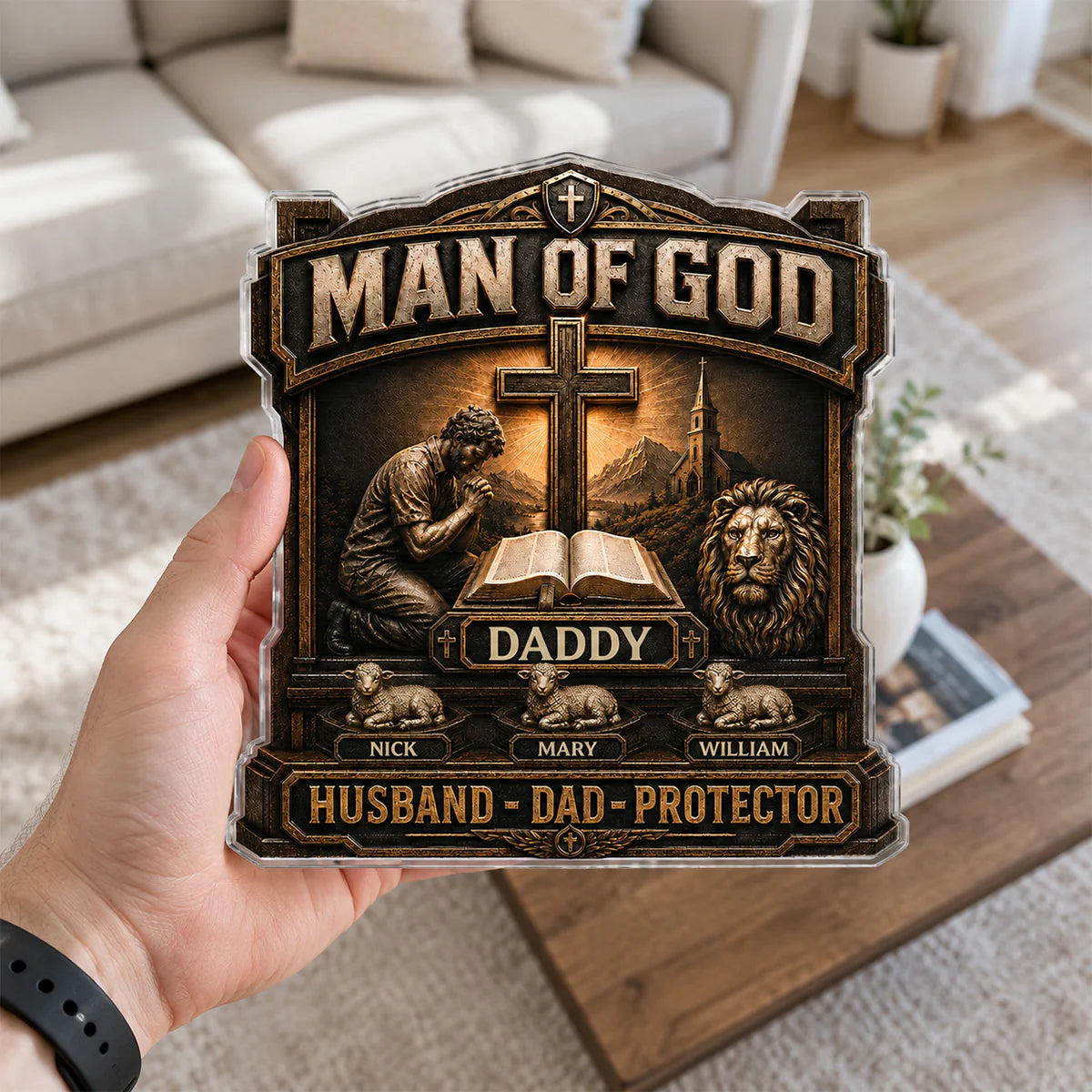 Plaque material and size view - Man Of God Personalized Acrylic Plaque