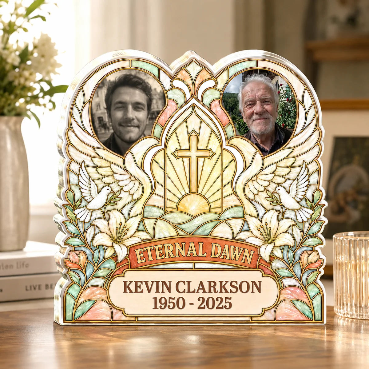 Eternal Dawn Custom Photo Memorial Acrylic Plaque - Personalized Bereavement Keepsake Gift for Family
