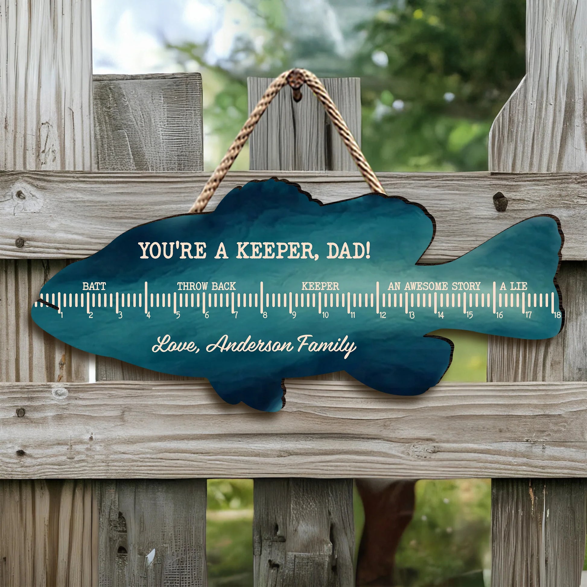 Custom Fishing Ruler Sign for Dad with personalized design details for meaningful gifting