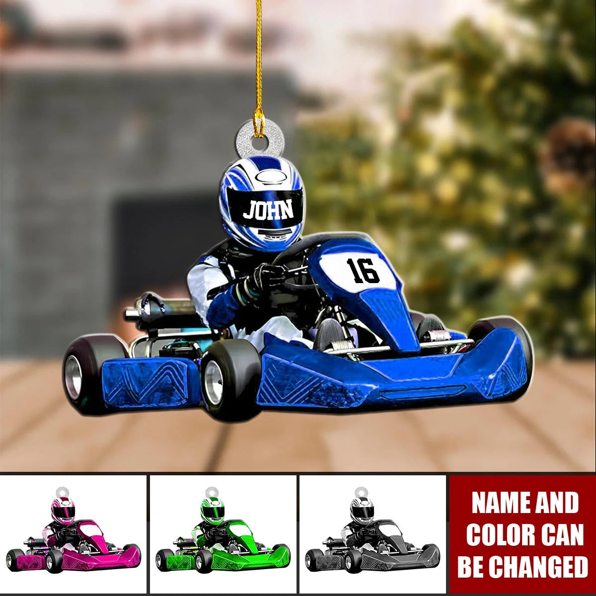 Go Kart Racer Personalized Wooden Ornament  - Christmas Keepsake Gift for Race Car Lovers