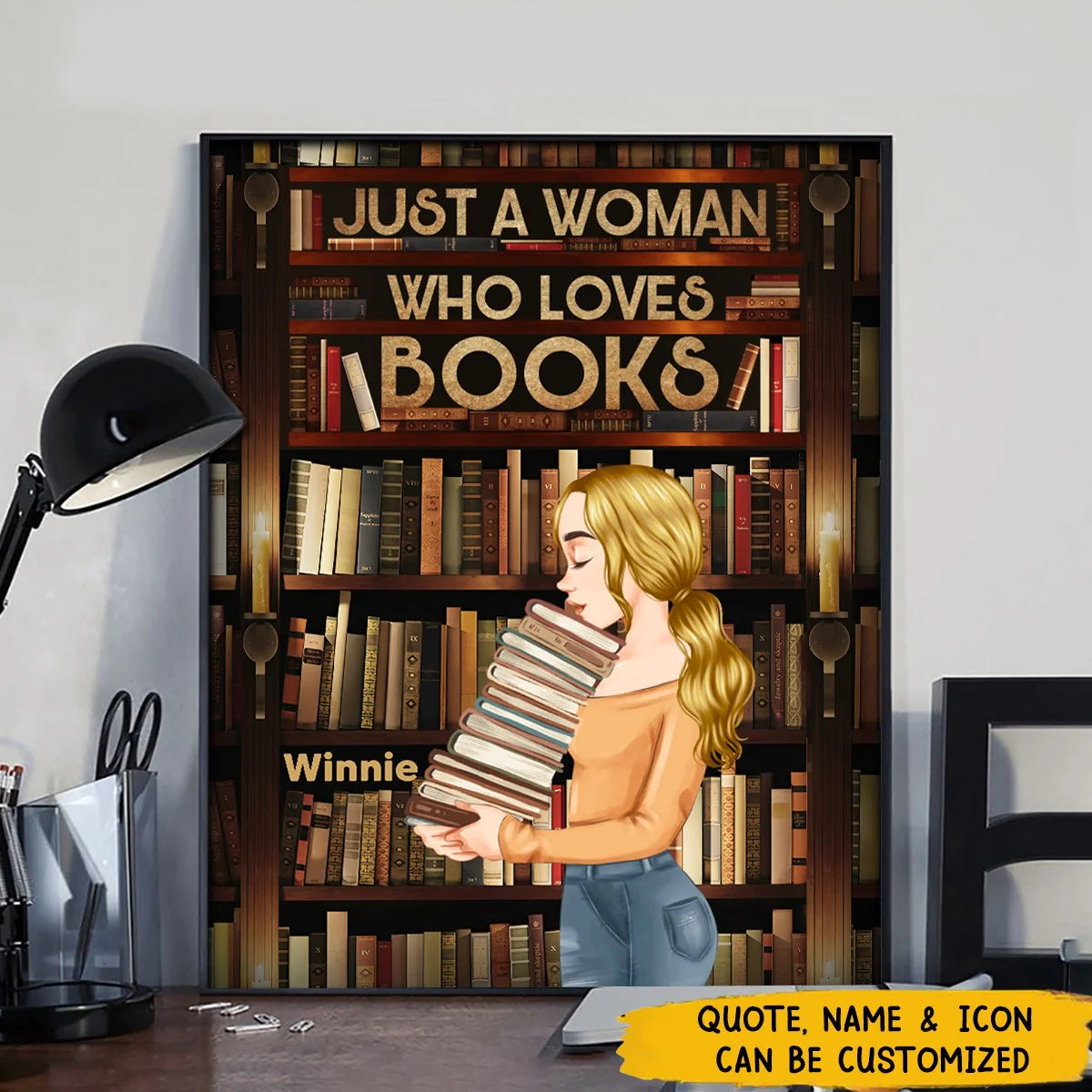 "Just A Woman Who Loves Books" Personalized Canvas / Poster - Custom Reading Gift for Book Lovers