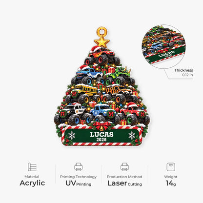 Monster Truck Christmas Tree Personalized Acrylic Ornament - Custom Name Holiday Gift for Kids