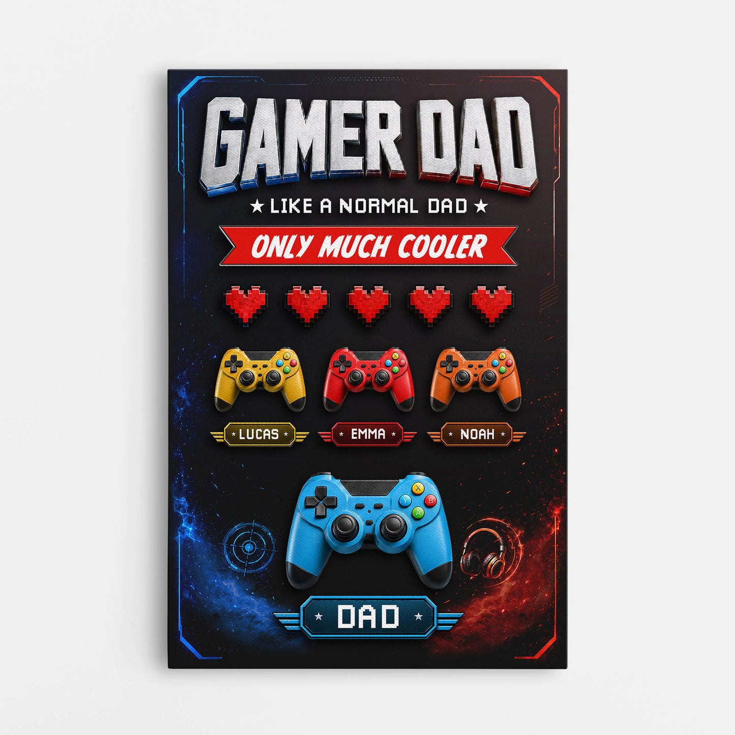 Custom Gamer Dad Canvas for Dad with personalized design details for meaningful gifting