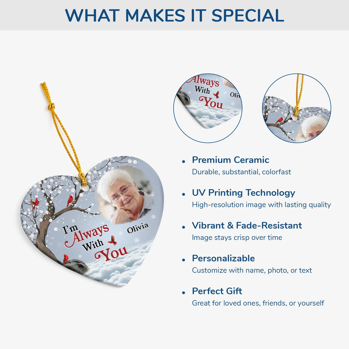 "I'm Always With You" Personalized Ceramic Ornament - Memorial Christmas Keepsake for Family