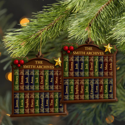 Custom Family Bookshelf Wooden Ornament - Personalized Christmas Decor Gift for Book Lovers