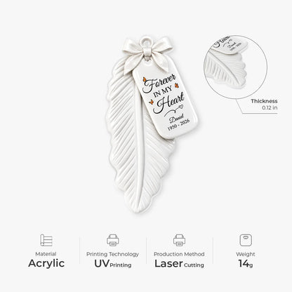 Forever in My Heart Personalized Memorial Feather Ornament - Custom Remembrance Sympathy Gift for Family