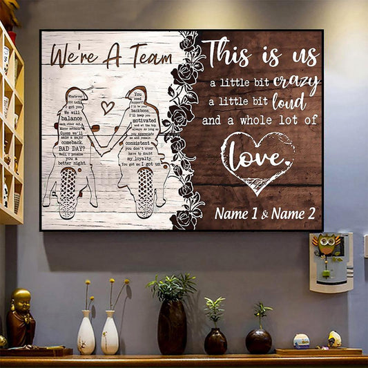 We're A Team Personalized Biker Couple Canvas / Poster - Custom Romantic Wall Art for Husband & Wife
