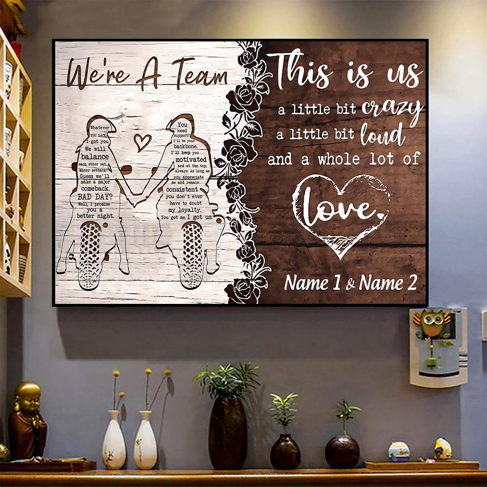 We're A Team Personalized Biker Couple Canvas / Poster - Custom Romantic Wall Art for Husband & Wife