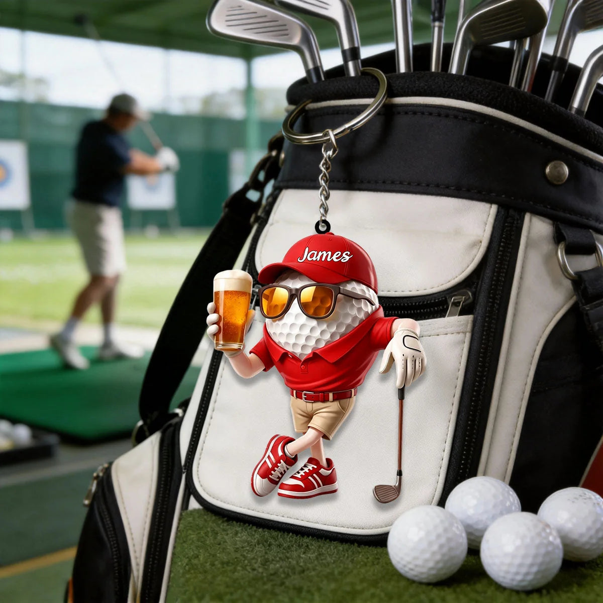 Funny Beer Golf Personalized Acrylic Keychain - Custom Name 19th Hole Keepsake for Golf Lovers