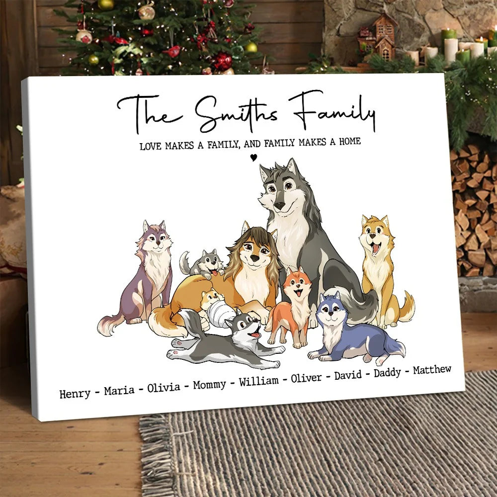 "Home Is Where The Heart Is" Personalized Wolf Family Canvas / Poster - Custom Wall Art Gift