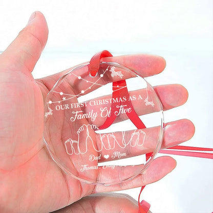 First Christmas As A Family - Personalized Glass Ornament for New Parents Keepsake