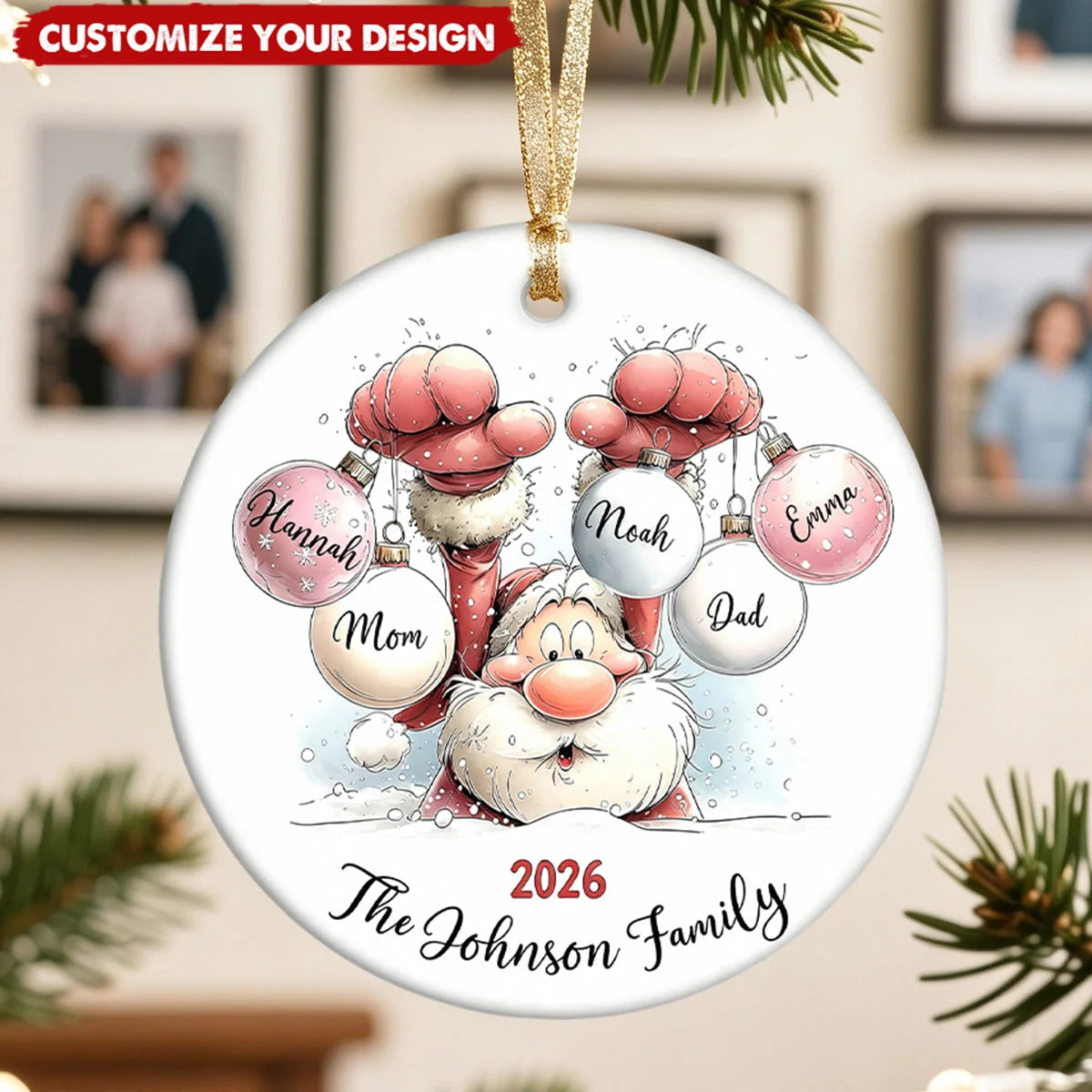 Personalized Ceramic Ornament - Custom Santa Keepsake