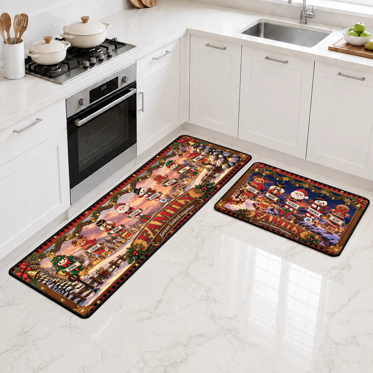 Family Forever Linked Together - Personalized Christmas Runner Rug for Kitchen Decor
