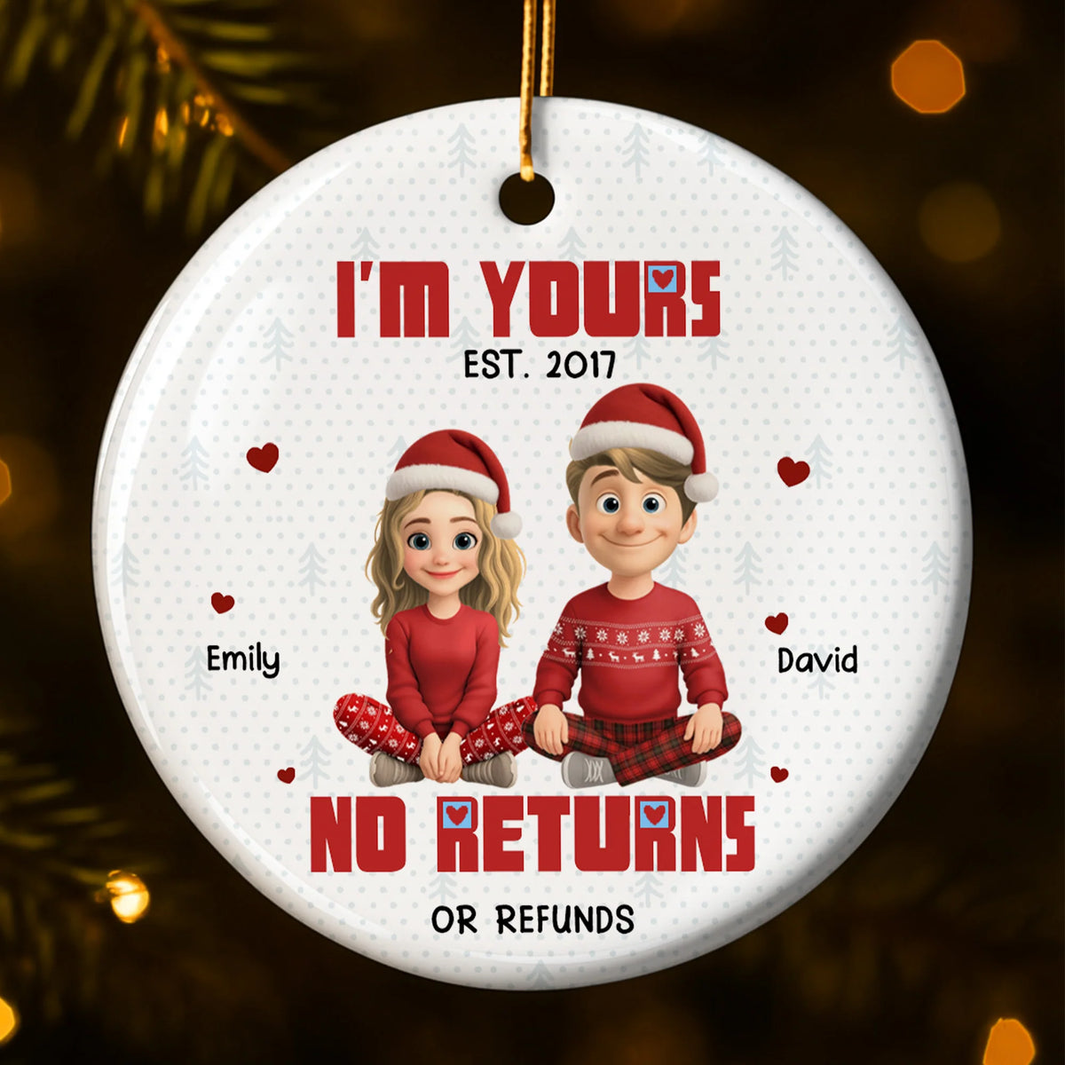 I'm Yours No Returns Or Refunds, Couple With Christmas Hats