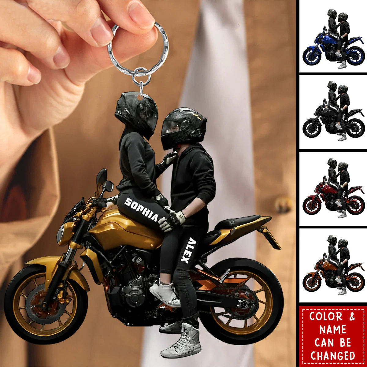 Custom Couple Motorbike Keychain for Couples with personalized design details for meaningful gifting