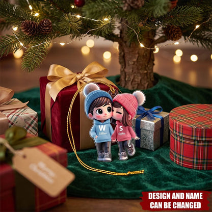 Cute Cartoon Couple Personalized Acrylic Christmas Ornament - Custom Keepsake Gift for Boyfriend Girlfriend